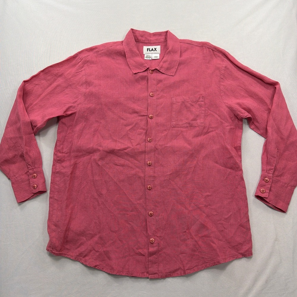 Flax Shirt 100% Linen Long Sleeve Button Down Pink Mens Size Medium
